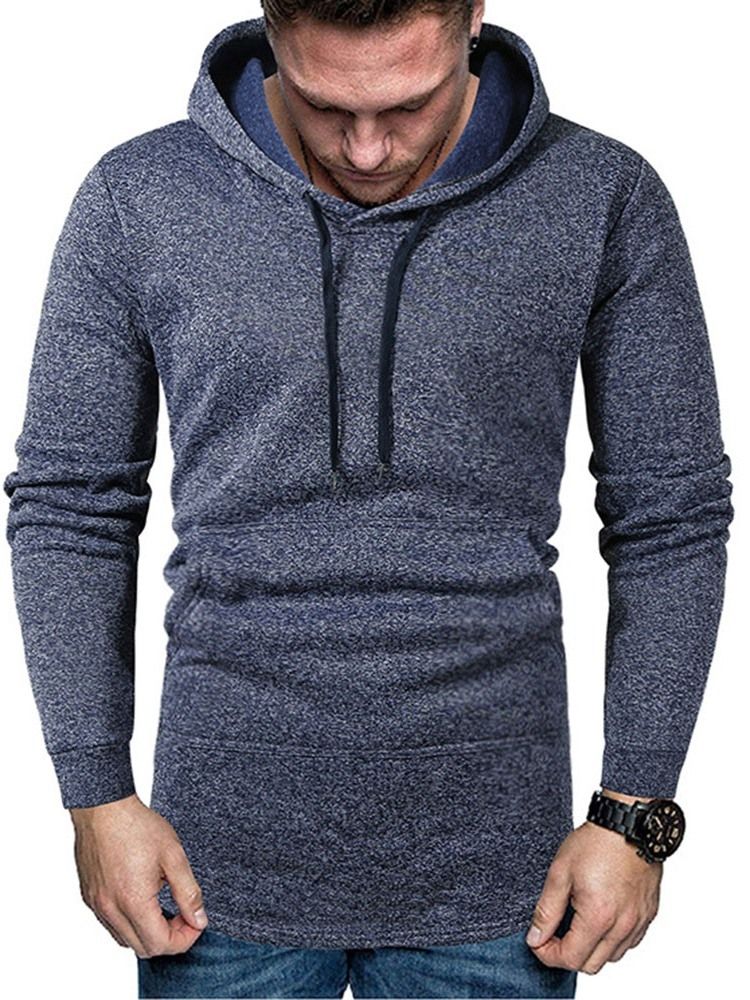 Pulôver De Bolso Com Capuz Liso Masculino