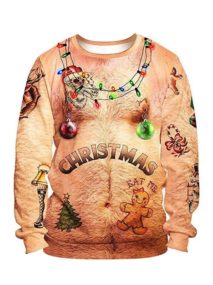 Pulôver Com Estampa De Natal Dos Desenhos Animados De Gola Redonda Solta Com Capuz Masculino