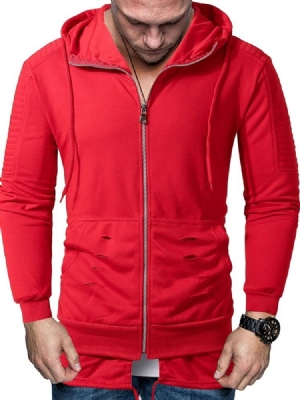 Pulôver Com Zíper Liso Com Capuz Masculino