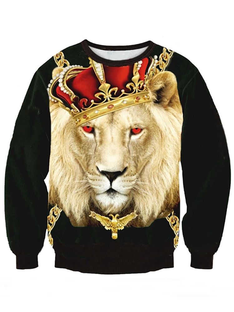 Pulôver Masculino Com Estampa Digital 3d Lion Com Capuz Solto