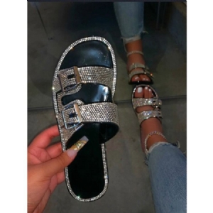 Anel De Strass Plano De Dedo Do Pé Com Chinelos Femininos Lisos