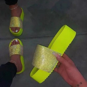 Chinelos Deslizantes Com Plataforma De Strass Feminino
