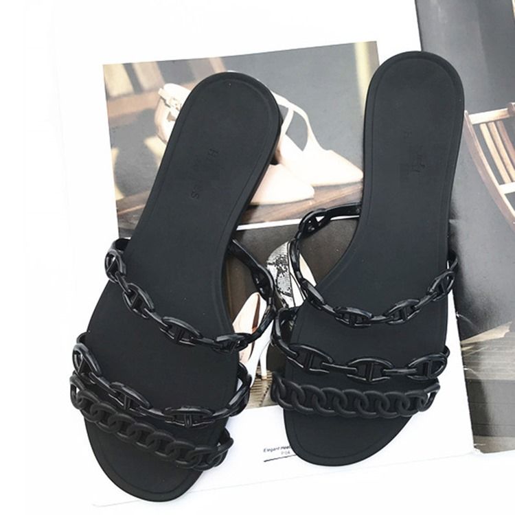 Chinelos Deslizantes Femininos Com Corrente Flip-flop Simples