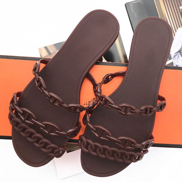 Chinelos Deslizantes Femininos Com Corrente Flip-flop Simples