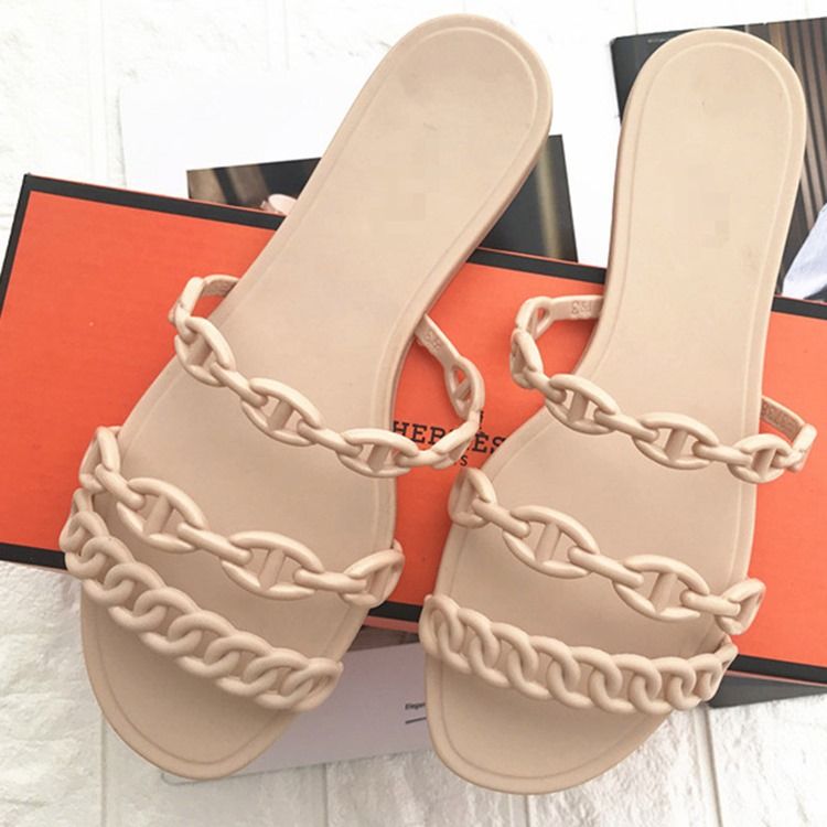 Chinelos Deslizantes Femininos Com Corrente Flip-flop Simples