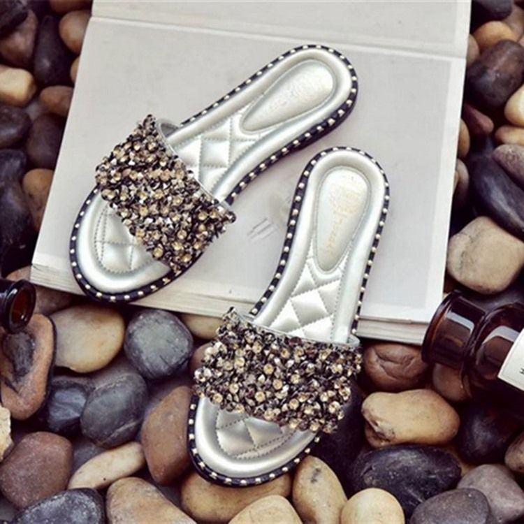 Chinelos Femininos Com Strass Pu