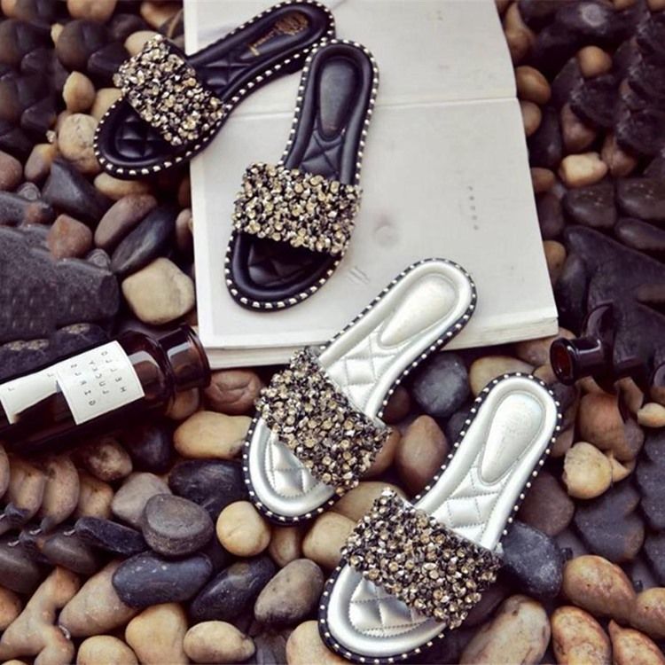 Chinelos Femininos Com Strass Pu