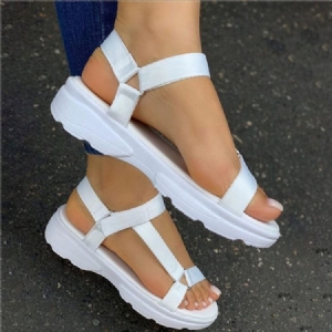 Feminino Velcro Aberto Toe Flat Com Sandálias Cor Candy