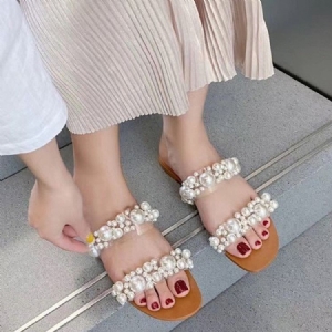 Flat Feminino Com Chinelos Simples Deslizantes De Miçangas