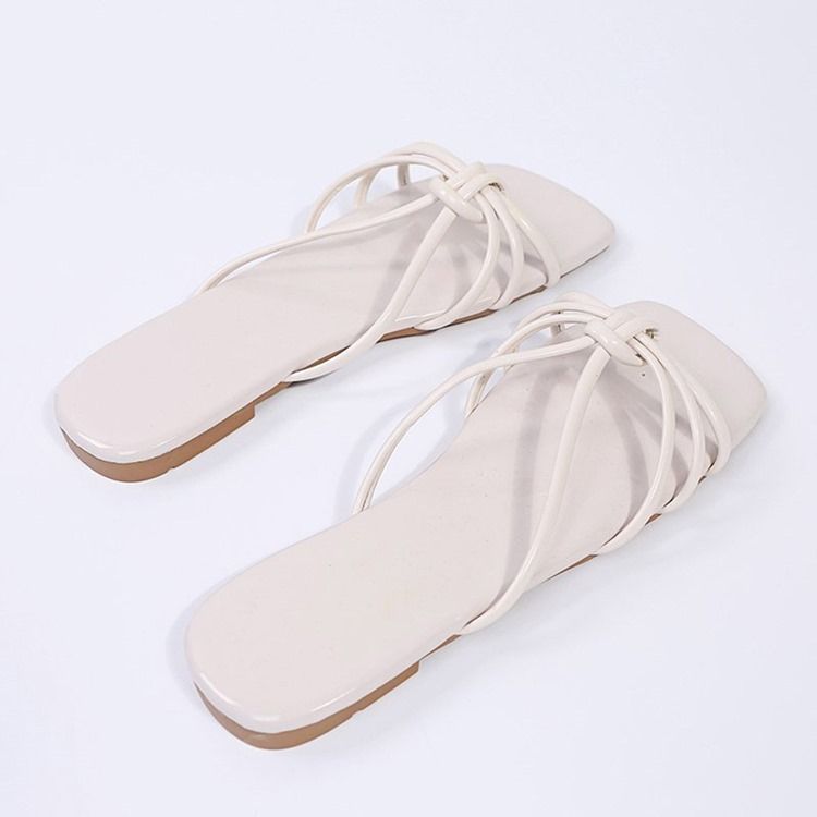 Liso Com Anel Do Dedo Do Pé Chinelos Femininos Ocidentais