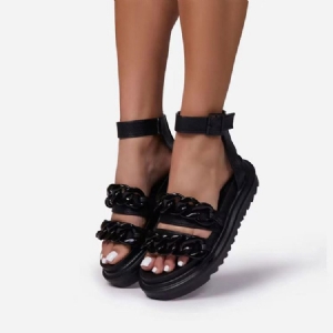 Open Toe Buckle Color Block Feminino Sandálias
