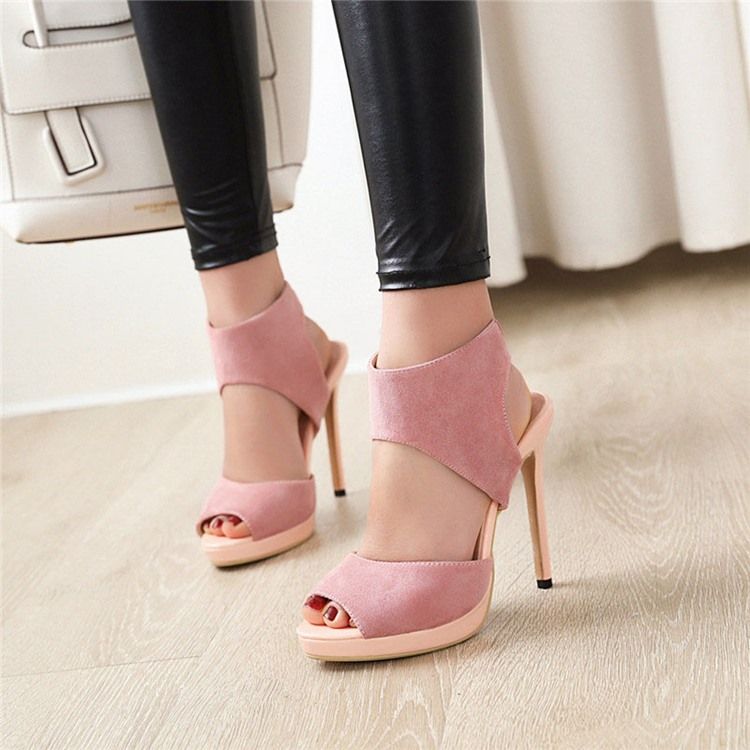 Peep Toe Sandálias Femininas De Salto Agulha Deslizantes
