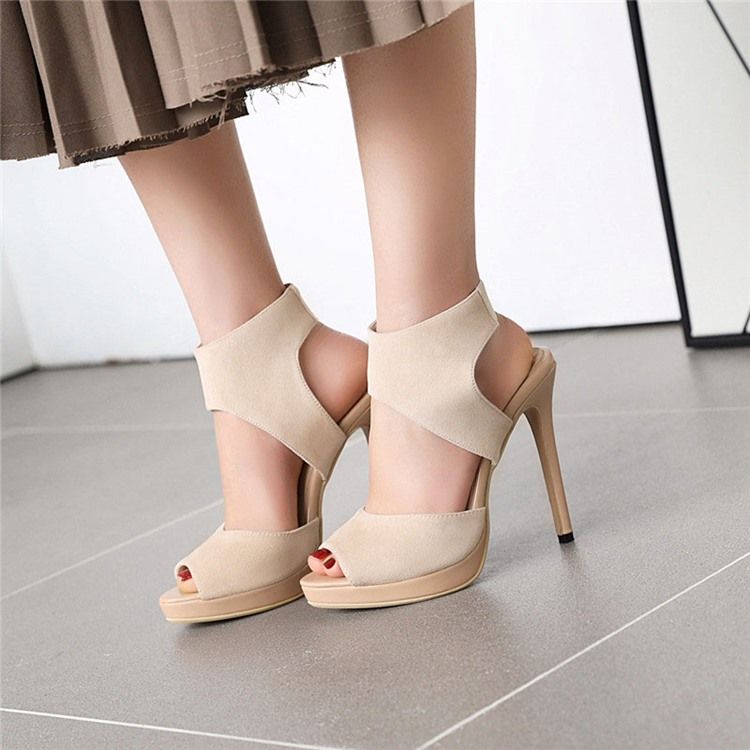 Peep Toe Sandálias Femininas De Salto Agulha Deslizantes