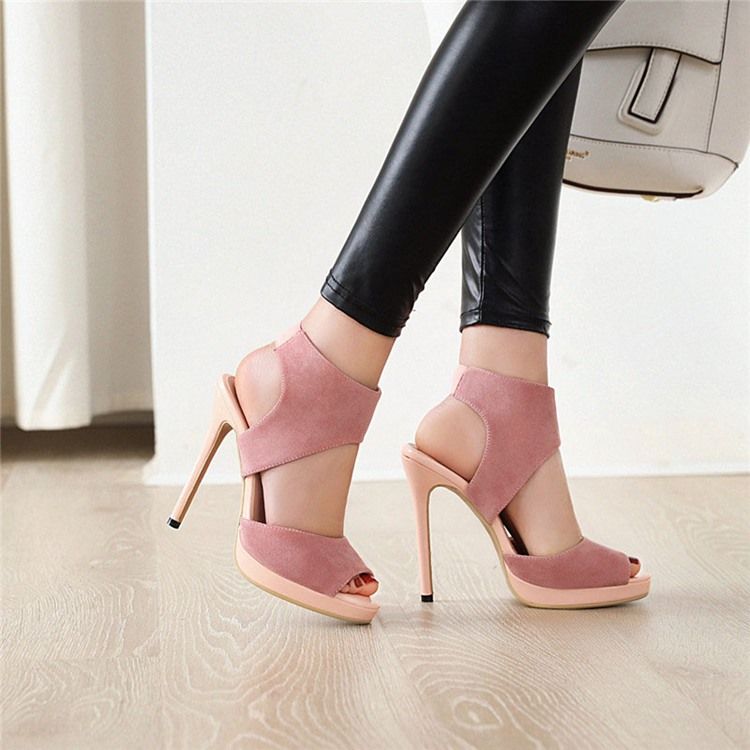 Peep Toe Sandálias Femininas De Salto Agulha Deslizantes
