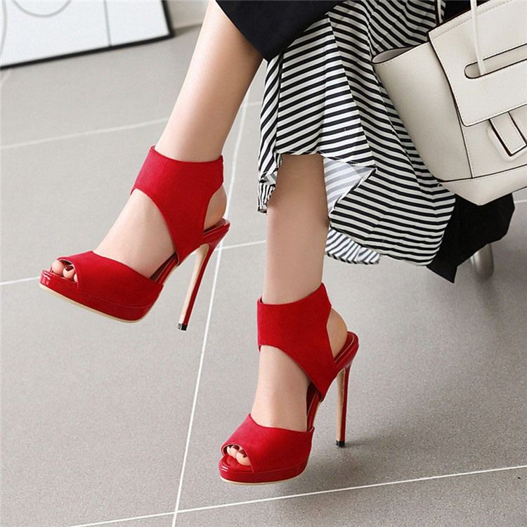 Peep Toe Sandálias Femininas De Salto Agulha Deslizantes