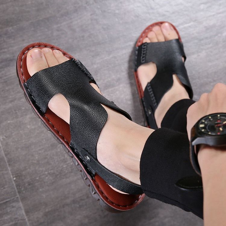 Pu Slip-on Simples Open Toe Sandálias Masculinas