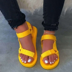 Riso Com Velcro Redondo Toe Sandálias Lisas Femininas