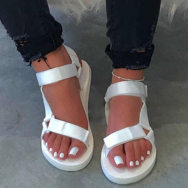 Riso Com Velcro Redondo Toe Sandálias Lisas Femininas