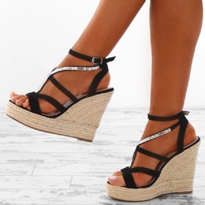 Sandálias Alpercatas Femininas Tecidas Com Strappy Com Plataforma E Salto Em Cunha