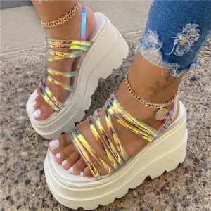 Sandálias Casuais Femininas Com Fivela De Biqueira Aberta