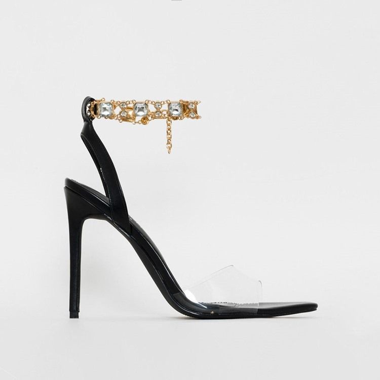 Sandálias Femininas Com Fivela De Fivela De Salto Agulha Peep Toe