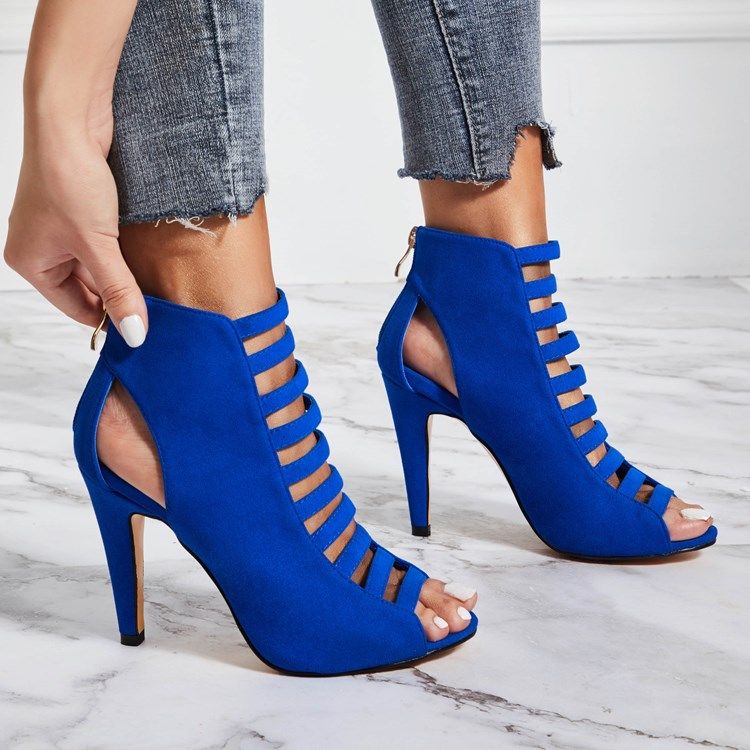 Sandálias Femininas Peep Toe Bakc Stilettos Blue Peep Toe