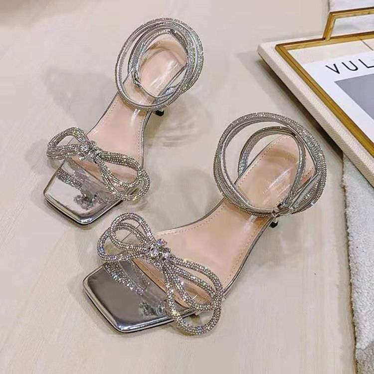 Sandálias Femininas De Salto Agulha Estilo Fivela Quadrada