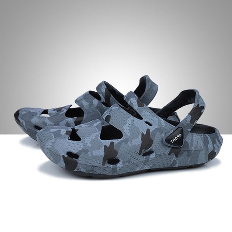 Sandálias Masculinas De Camuflagem De Pvc Slip-on Round Toe