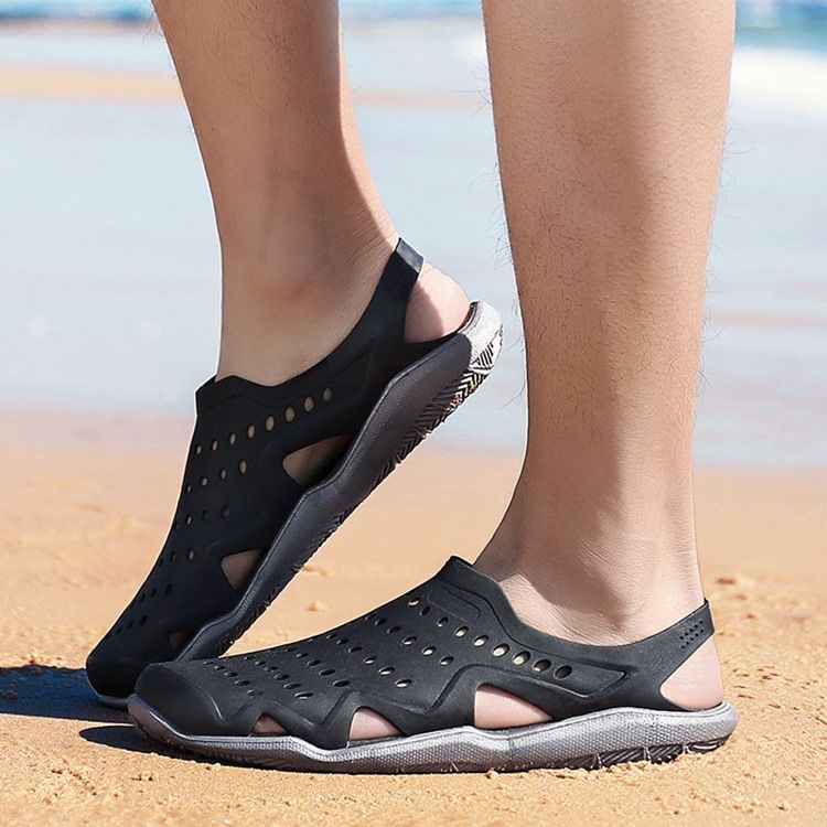 Sandálias Masculinas Em Bloco Simples Hollow Slip-on Color