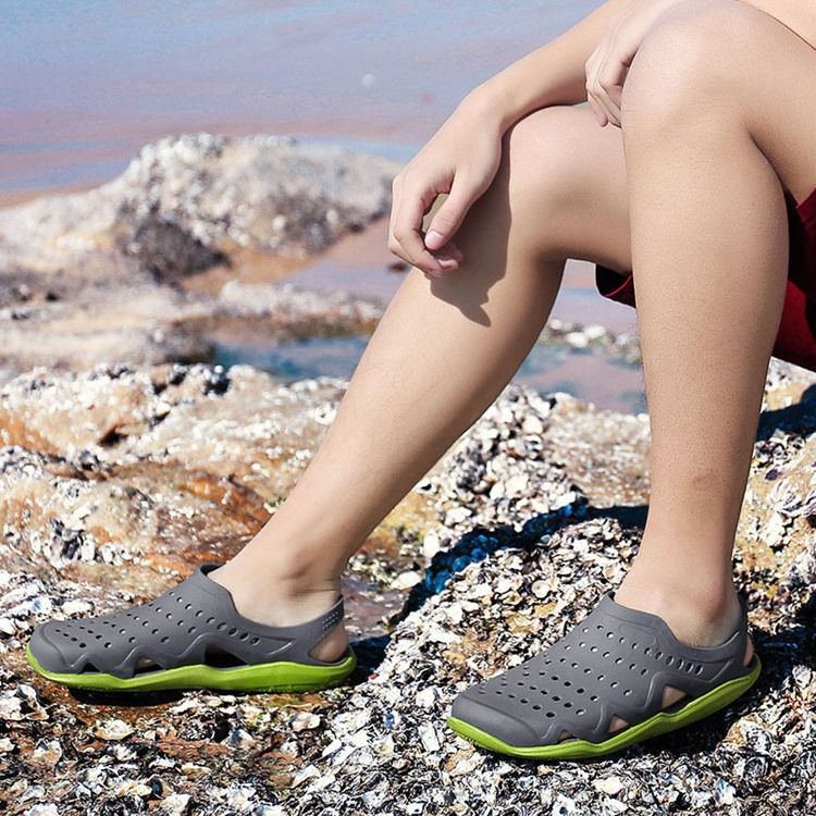 Sandálias Masculinas Em Bloco Simples Hollow Slip-on Color