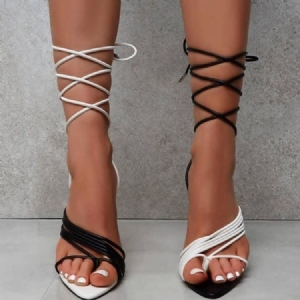 Sandálias De Renda Femininas Com Cordões Tanga