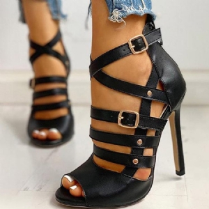 Sapatos Femininos Com Salto Agulha E Fivela Peep Toe Casual Fino