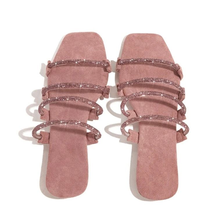 Slip-on Flat Com Chinelos Femininos De Strass