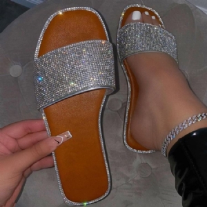 Slip-on De Strass Liso Com Chinelos Femininos