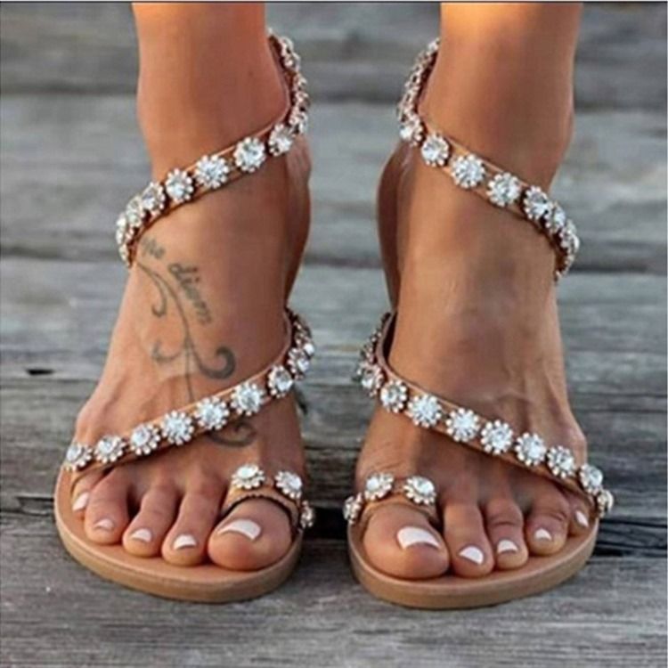 Toe Ring Slip-on Flat Com Sandálias Femininas Lisas