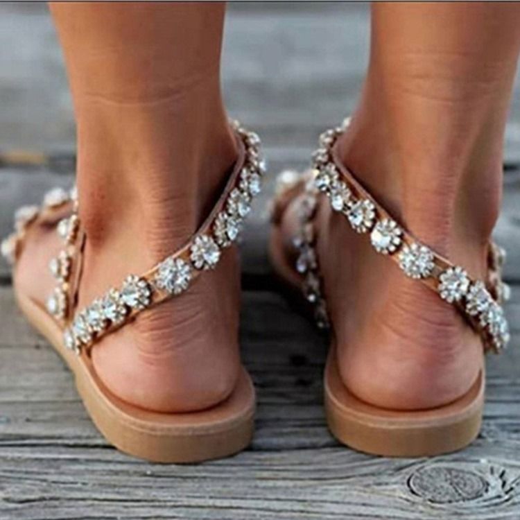 Toe Ring Slip-on Flat Com Sandálias Femininas Lisas