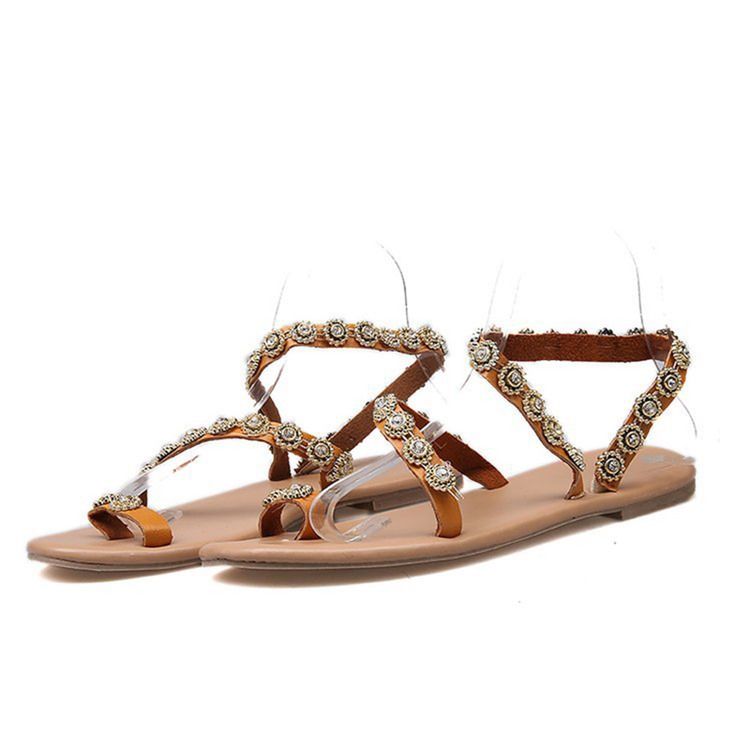 Toe Ring Slip-on Flat Com Sandálias Femininas Lisas