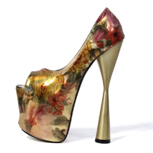 Bloco De Cor Floral Peep Toe Tênis De Baile Feminino