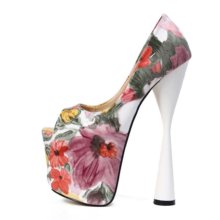 Bloco De Cor Floral Peep Toe Tênis De Baile Feminino