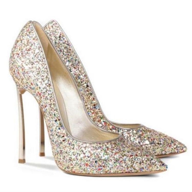 Glit Sequin Stiletto Heel Slip-on Sapatos De Baile Femininos
