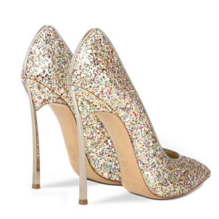 Glit Sequin Stiletto Heel Slip-on Sapatos De Baile Femininos