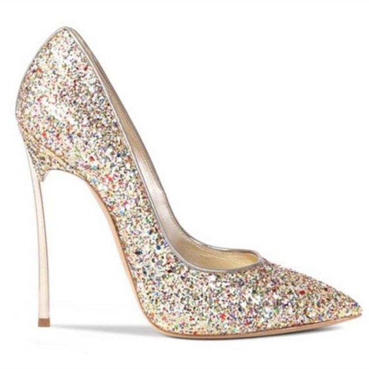 Glit Sequin Stiletto Heel Slip-on Sapatos De Baile Femininos