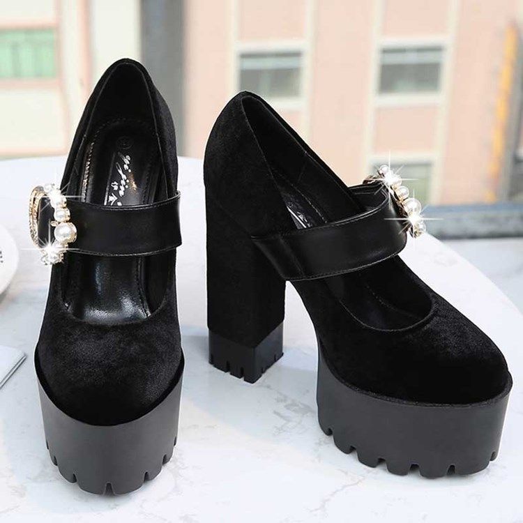 Miçangas De Camurça Faux Sapatos De Baile De Salto Alto Redondo Feminino