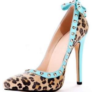 Rebite Leopardo Com Salto Agulha E Bico Fino Arco Feminino