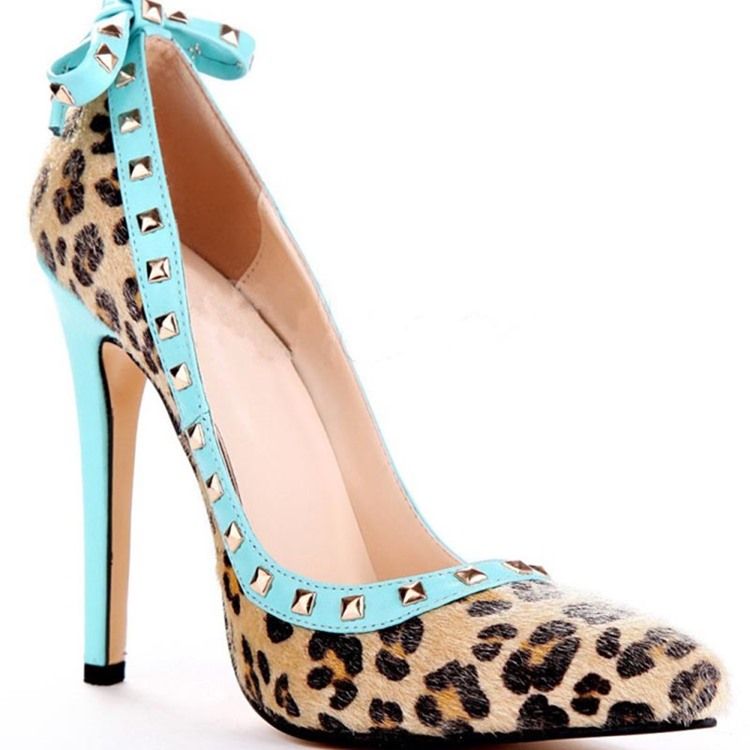 Rebite Leopardo Com Salto Agulha E Bico Fino Arco Feminino