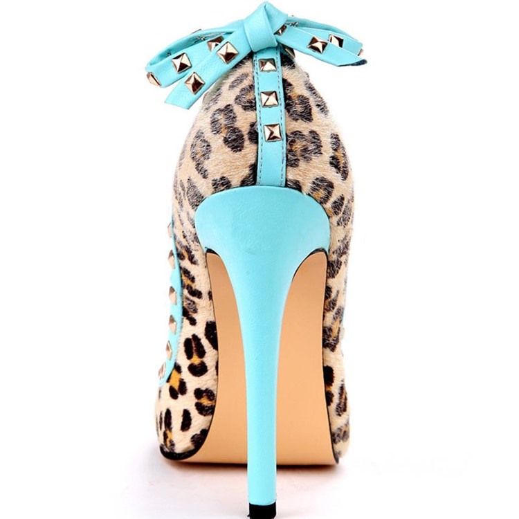 Rebite Leopardo Com Salto Agulha E Bico Fino Arco Feminino