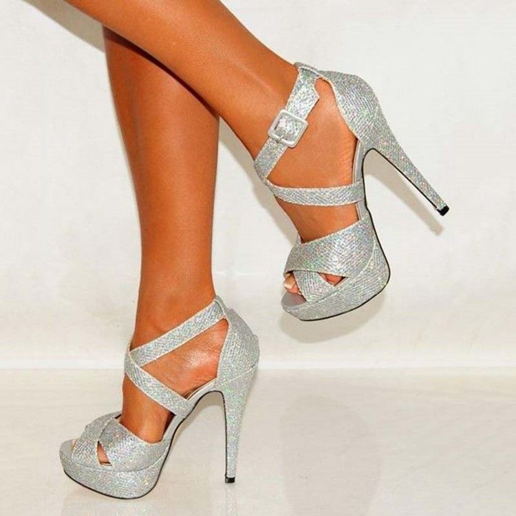 Sapatilhas De Baile Femininas De Salto Agulha Lantejoulas Peep Toe