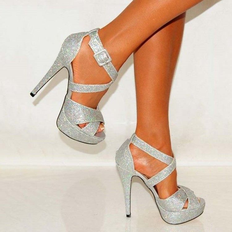 Sapatilhas De Baile Femininas De Salto Agulha Lantejoulas Peep Toe