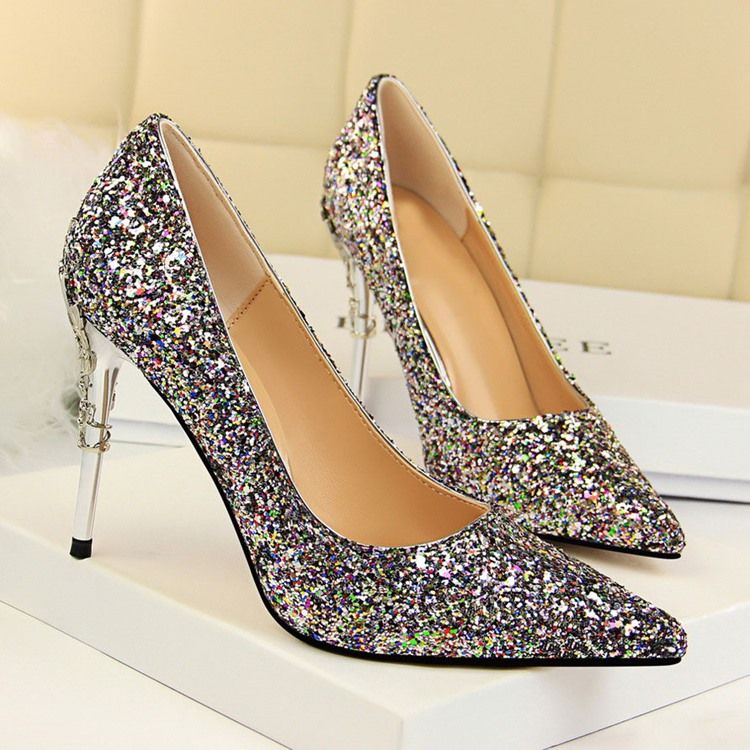 Sapatos De Baile De Formatura De Salto Agulha De Salto Agulha Com Colagem Feminina