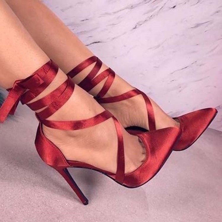 Sapatos De Formatura Femininos Com Salto Agulha Ponta Fina Cruzada
